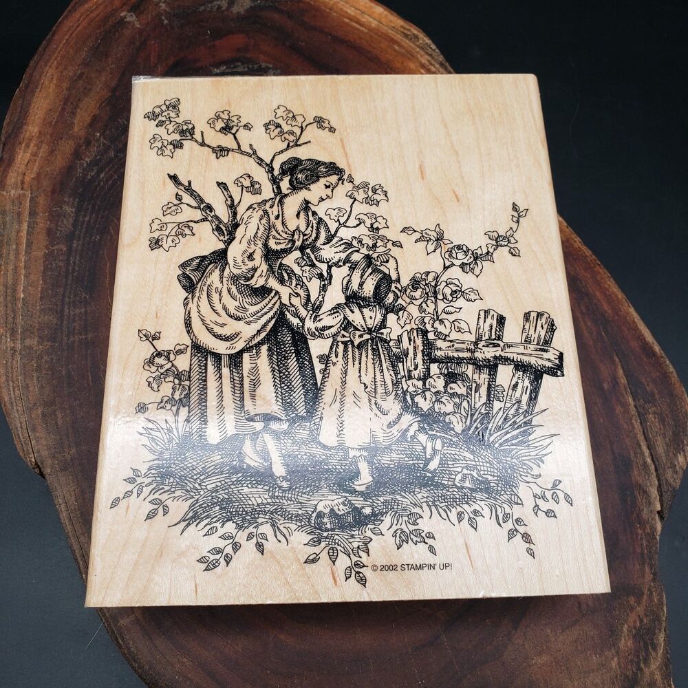Stampin Up Serenity Large Background Wood Rubber Stamp Victorian Mother Daughter